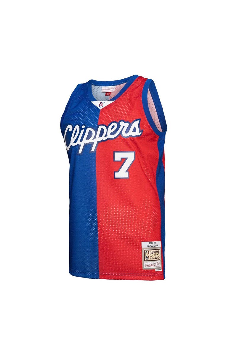 Mitchell & Ness Men's Mitchell & Ness Lamar Odom Royal/Red LA Clippers Hardwood Classics 2000/01 Split Swingman Jersey, Alternate, color, 