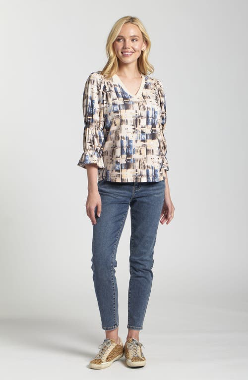 Apny Geo Print V-neck Shirt In Multi