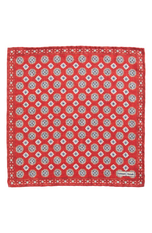 Edward Armah Red Medallion Print Reversible Silk Pocket Square In Red