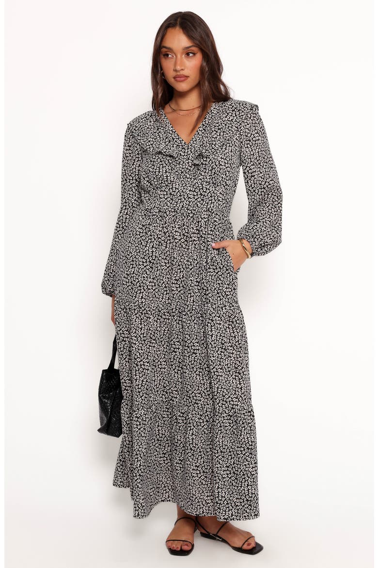 Isadora Floral Print Ruffle Long Sleeve Maxi Dress, Alternate, color, BLACK/IVORY