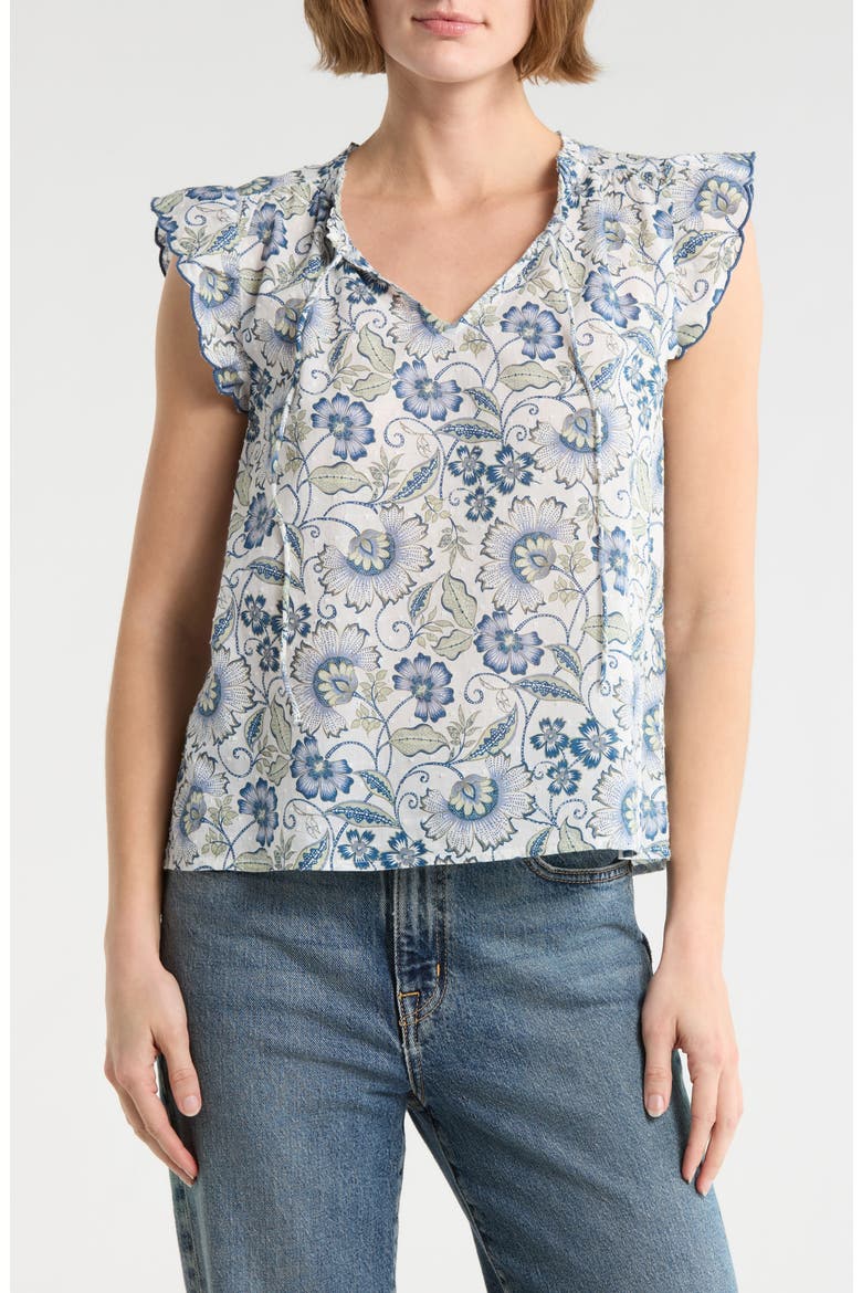Floral Cap Sleeve Cotton Top, Main, color, BLUE MULTI