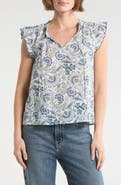Lucky Brand Floral Cap Sleeve Cotton Top