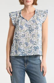 Lucky Brand Floral Cap Sleeve Cotton Top