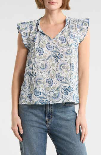 Lucky Brand Floral Cap Sleeve Cotton Top