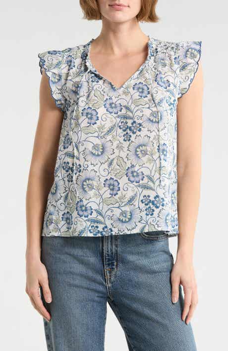 Lucky Brand Floral Cap Sleeve Cotton Top