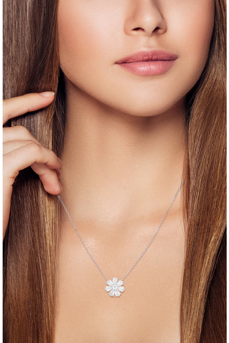 Flower Cubic Zirconia Pendant Necklace, Alternate, color, SILVER