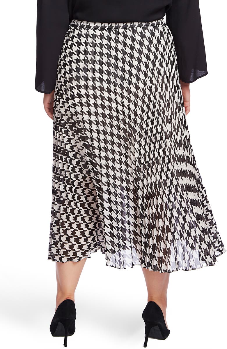 Vince Camuto Houndstooth Pleated Midi Skirt, Alternate, color,