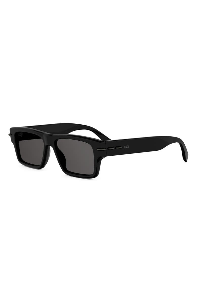 Fendi Selleria 54mm Rectangular Sunglasses, Alternate, color, Shiny Black / Smoke