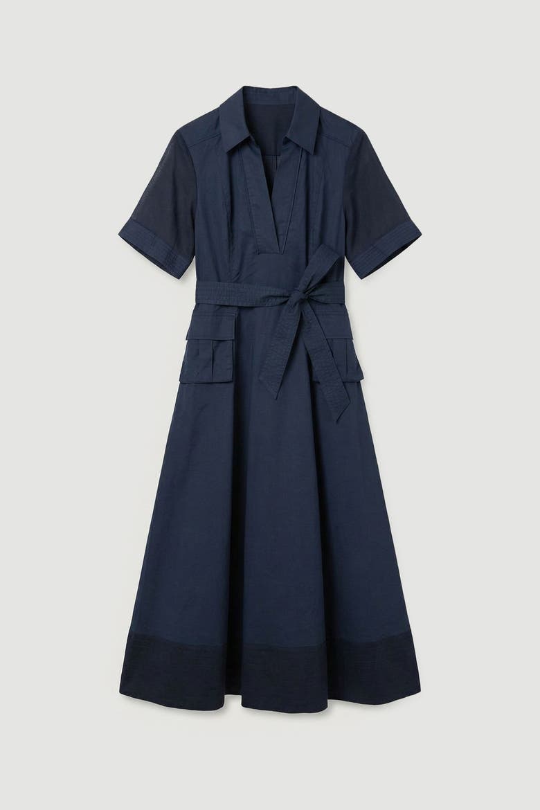 Utility Short Sleeve Organdie Midi Dress, Main, color, Navy