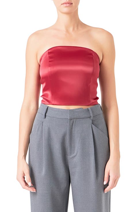 Strapless Satin Crop Top