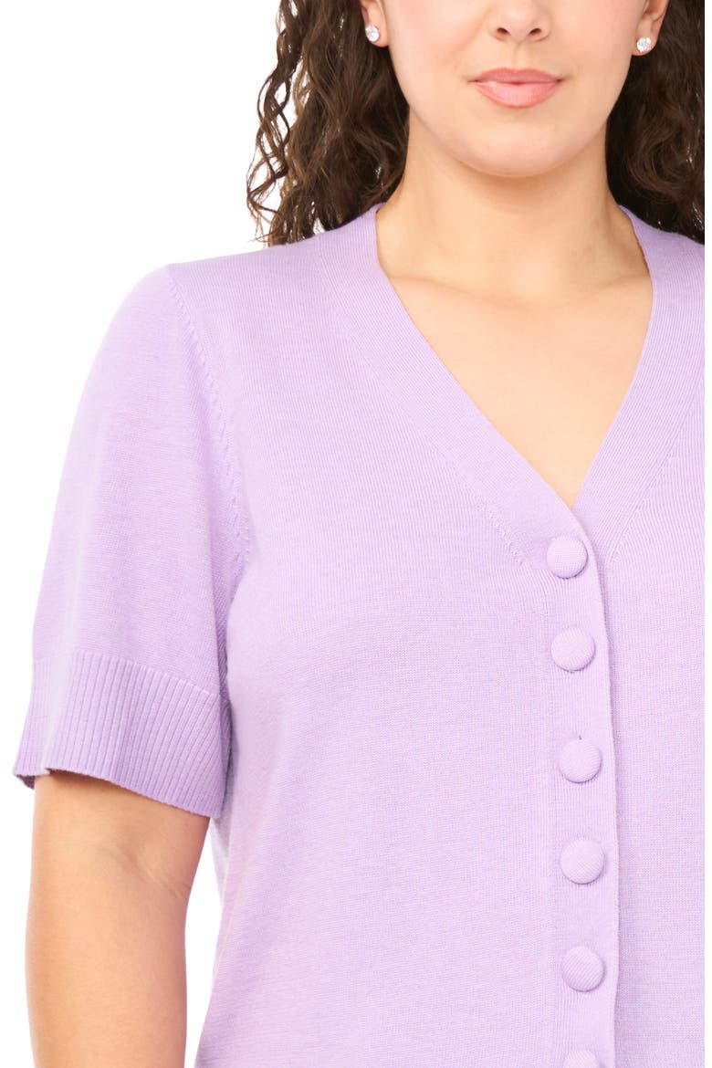 Covered Button Short Sleeve Cardigan, Alternate, color, FRENCH LAVENDER