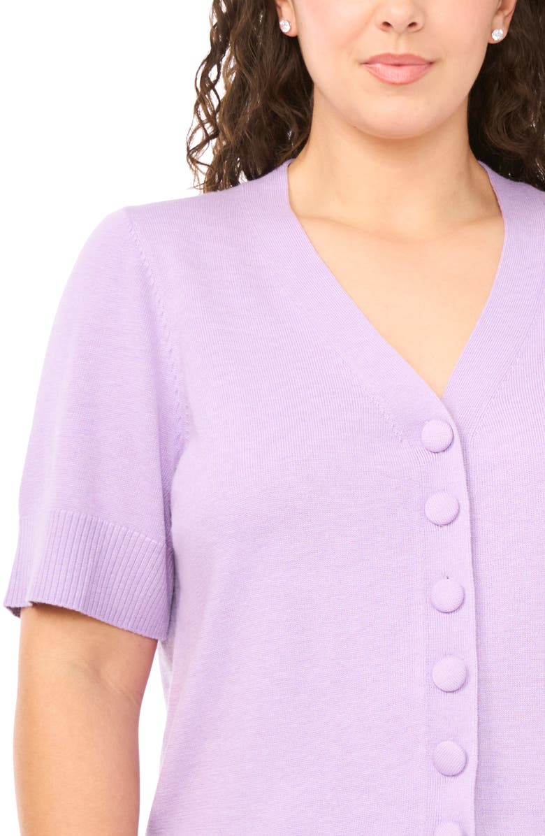 CeCe Covered Button Short Sleeve Cardigan, Alternate, color, French Lavender