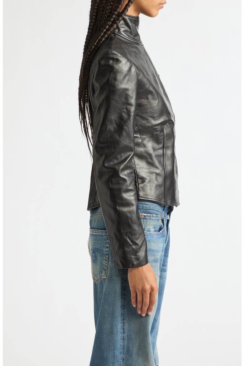 Asymmetrical Front Leather Jacket, Alternate, color, BLACK