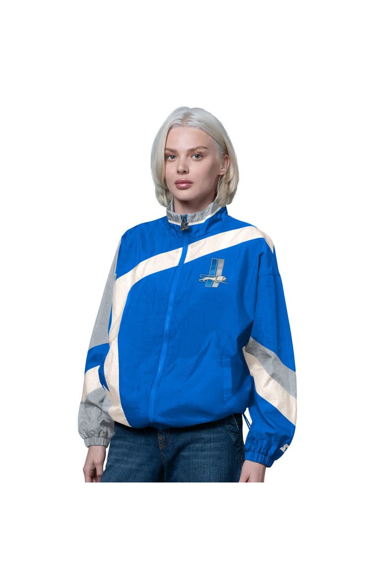 Women's Starter Blue/Silver Detroit Lions Vintage 1st Quarter Full-Zip Windbreaker, Main, color, Blue