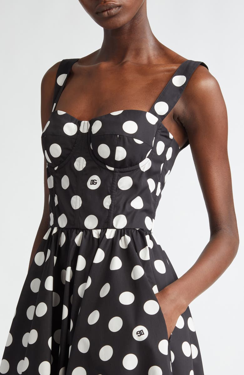 Dolce&Gabbana Polka Dot Stretch Cotton Corset Sundress, Alternate, color, Hnzsw Pois Gr 2 8 F.nero