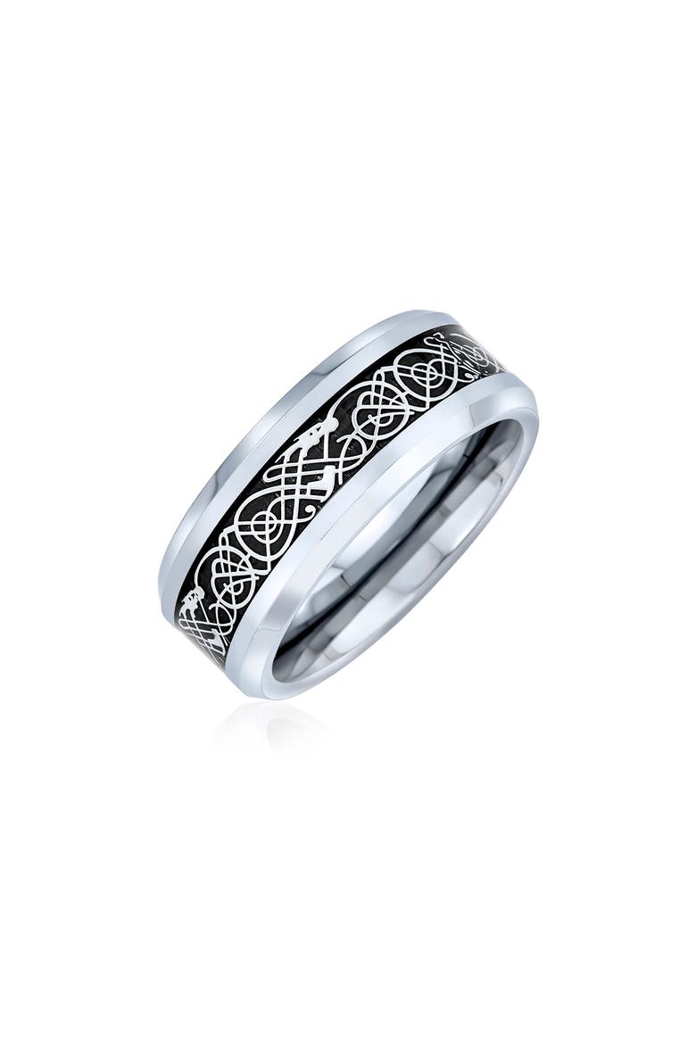 Men's Celtic Dragon Titanium Band Ring, Main, color, SILVER-TONE