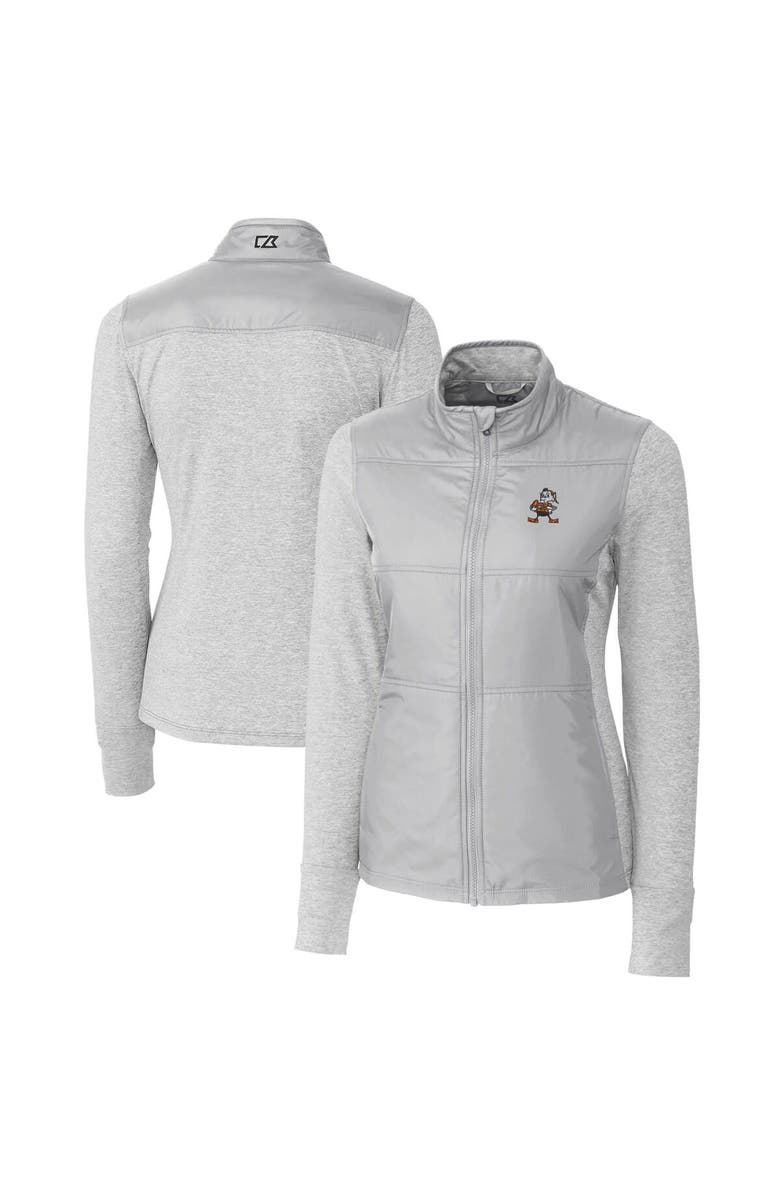 Cutter & Buck Women's Cutter & Buck Gray Cleveland Browns Throwback Logo Stealth Hybrid Quilted Full-Zip Windbreaker Jacket, Alternate, color, 