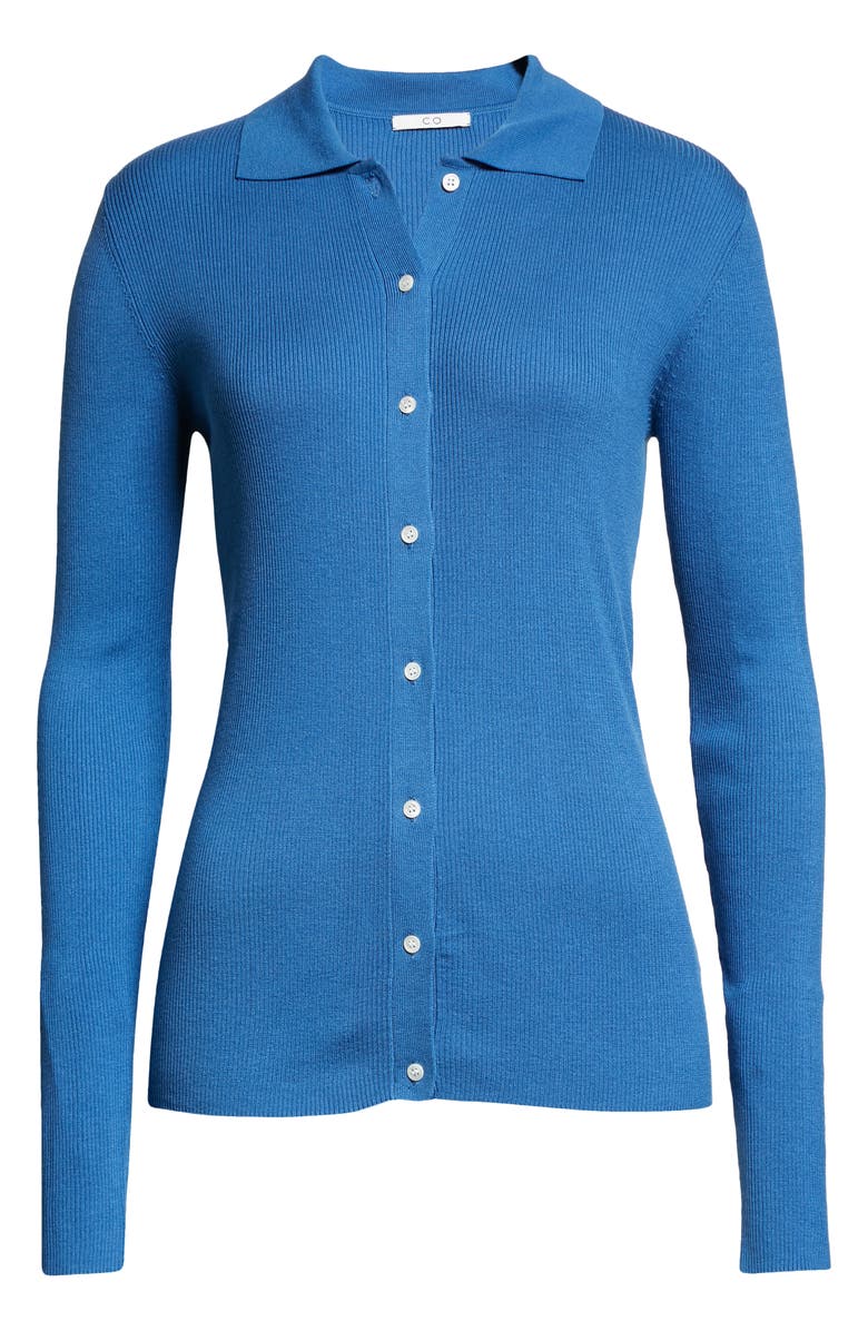 CO Rib Button-Up Polo Silk Sweater, Alternate, color,