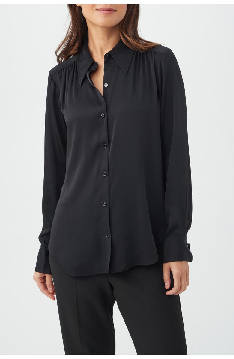 Trina Turk Cassavetes Silk Blend Button Up Top, Alternate, color, Black