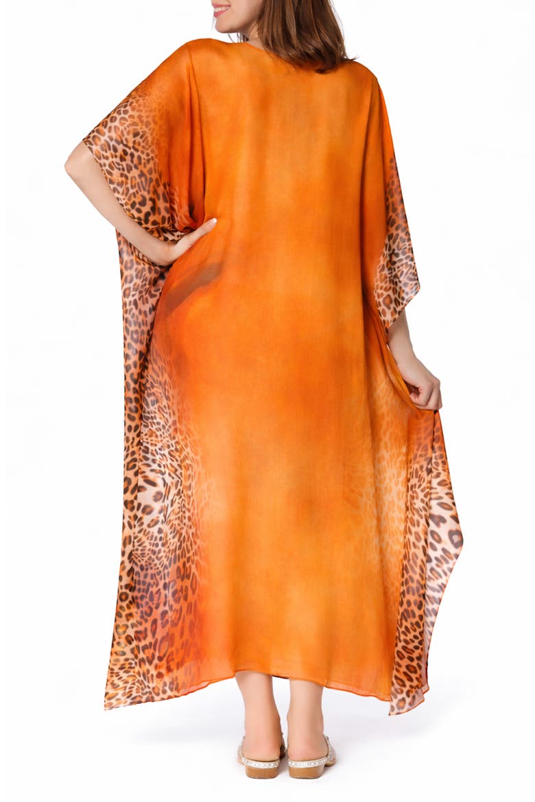 V-Neck Leopard Maxi Caftan, Alternate, color, ORANGE