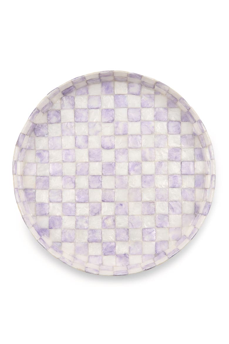 Violet Check Capiz Round Tray, Alternate, color, VIOLET