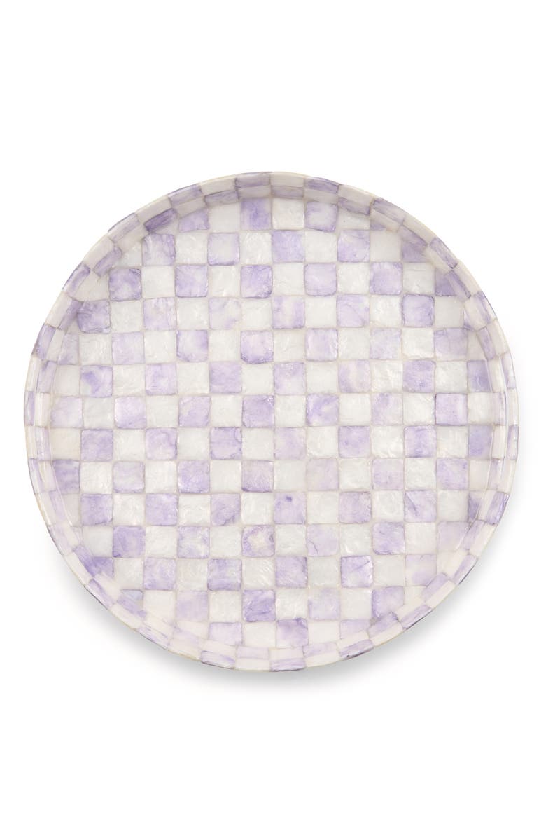MACKENZIE CHILDS Violet Check Capiz Round Tray, Alternate, color, Violet