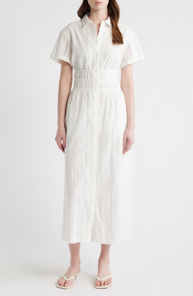Hill House Home The Jamie Eyelet Nap Midi Shirtdress, Main, color, White