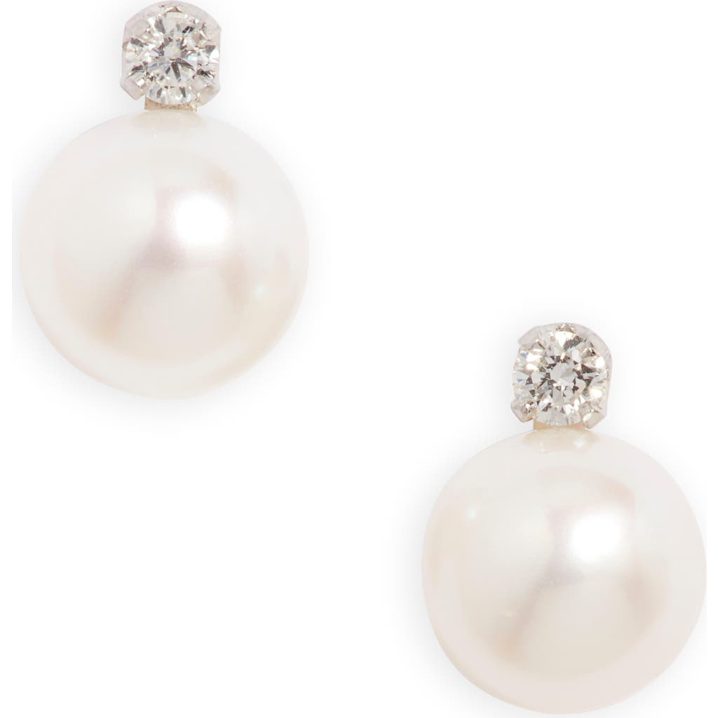 Nordstrom Diamond & Freshwater Pearl Stud Earrings In Neutral