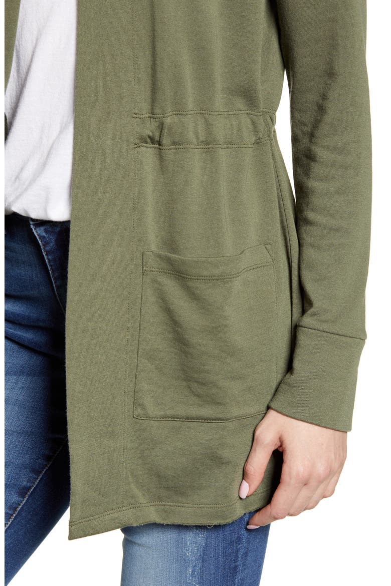 Hooded French Terry Cardigan, Alternate, color, GREEN BEETLE