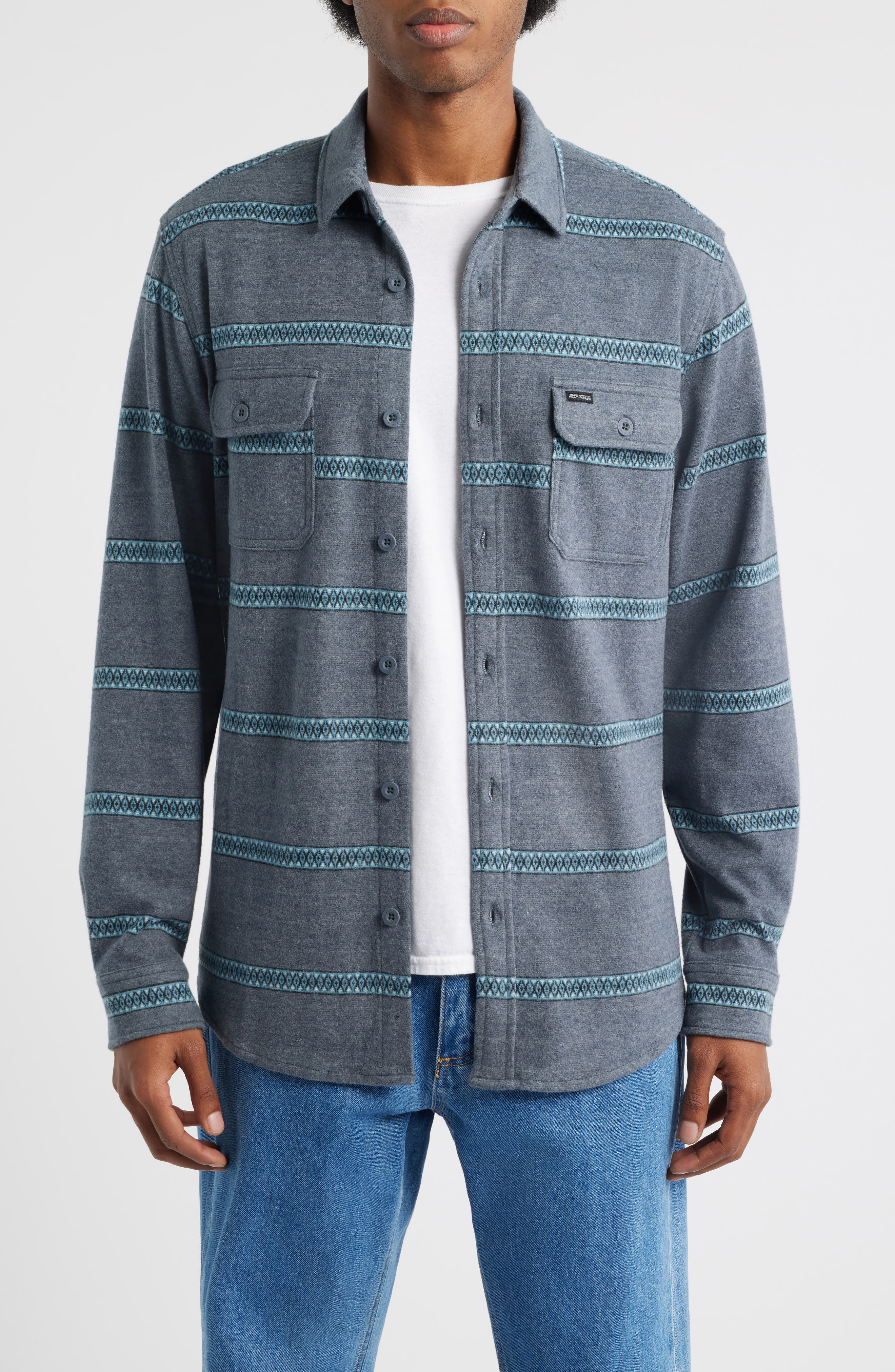 Grid Stretch Fleece Button-Up Shirt - image 3