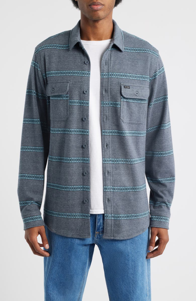 Rip Curl Grid Stretch Fleece Button-Up Shirt, Main, color, Pine Night
