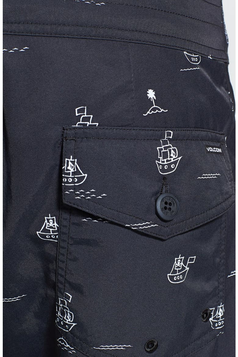 'Vin Vang' Print Swim Shorts, Alternate, color, BLACK