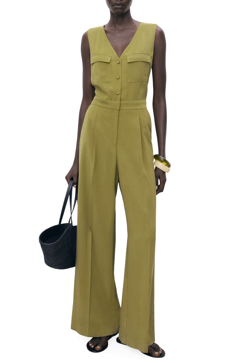 MANGO Utility Wide Leg Jumpsuit, Main, color, Green