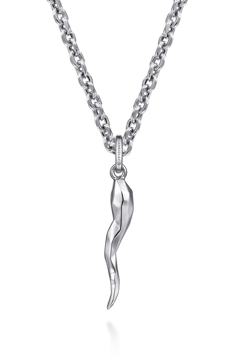 Men's Facets Italian Horn Pendant Necklace, Alternate, color, STERLING SILVER