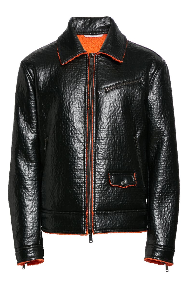 Valentino Giubbino Textured Faux Leather Bomber Jacket, Alternate, color,