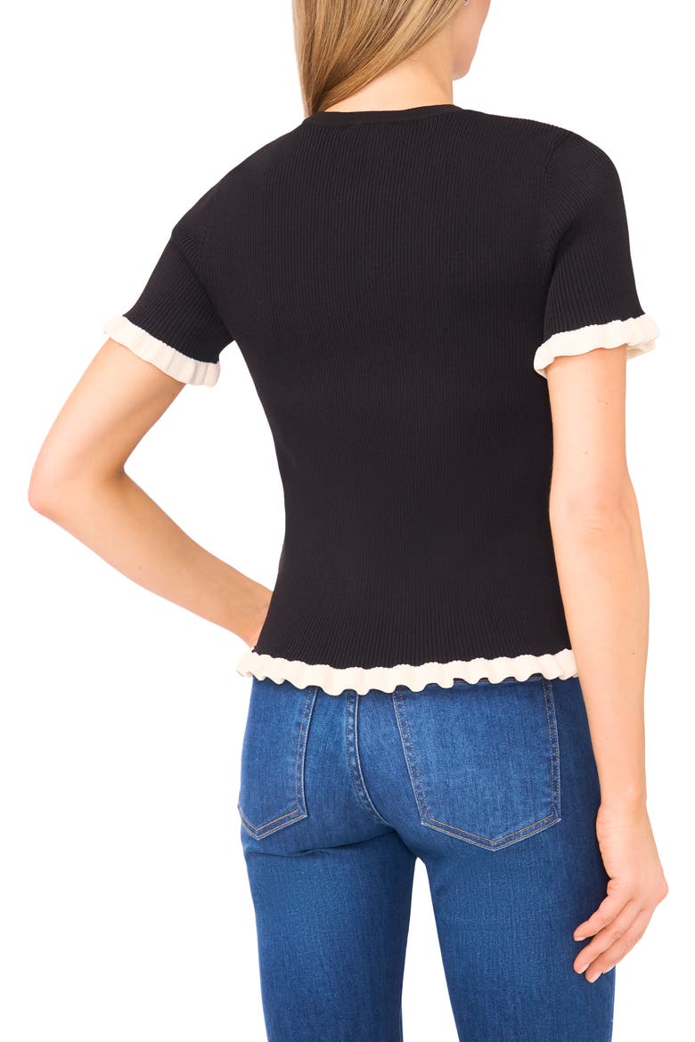 Ruffle Short Sleeve Sweater, Alternate, color, RICH BLACK