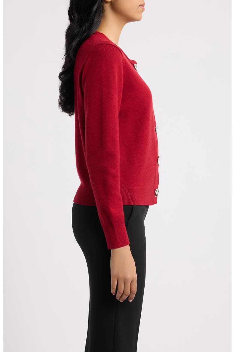 Embellished Bow Button Cardigan, Alternate, color, TITIAN RED
