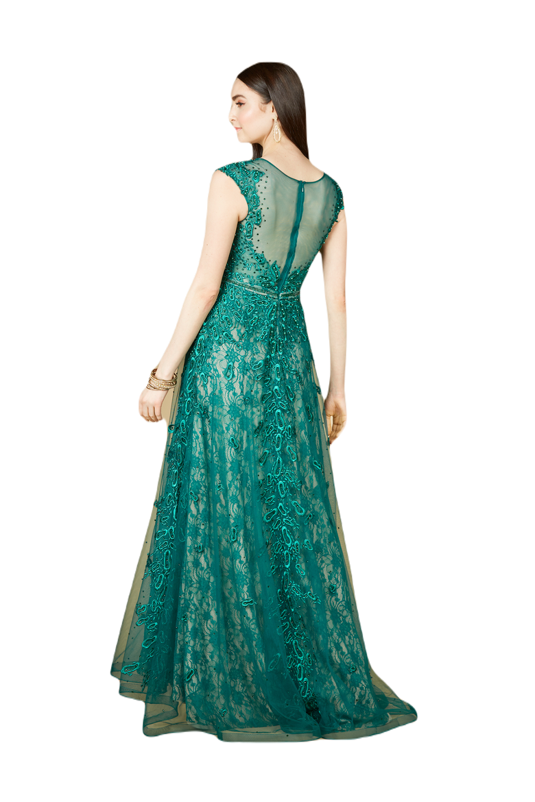Inspired Lace Gown with Cap Sleeves, Alternate, color, Green