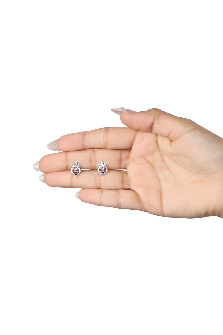 Princess Tiara Cubic Zirconia Stud Earrings Official License, Alternate, color, Pink
