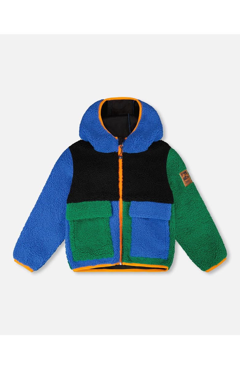 Deux par Deux Boy Long Sleeve Fleece Jacket, Main, color, Blue Colorblock
