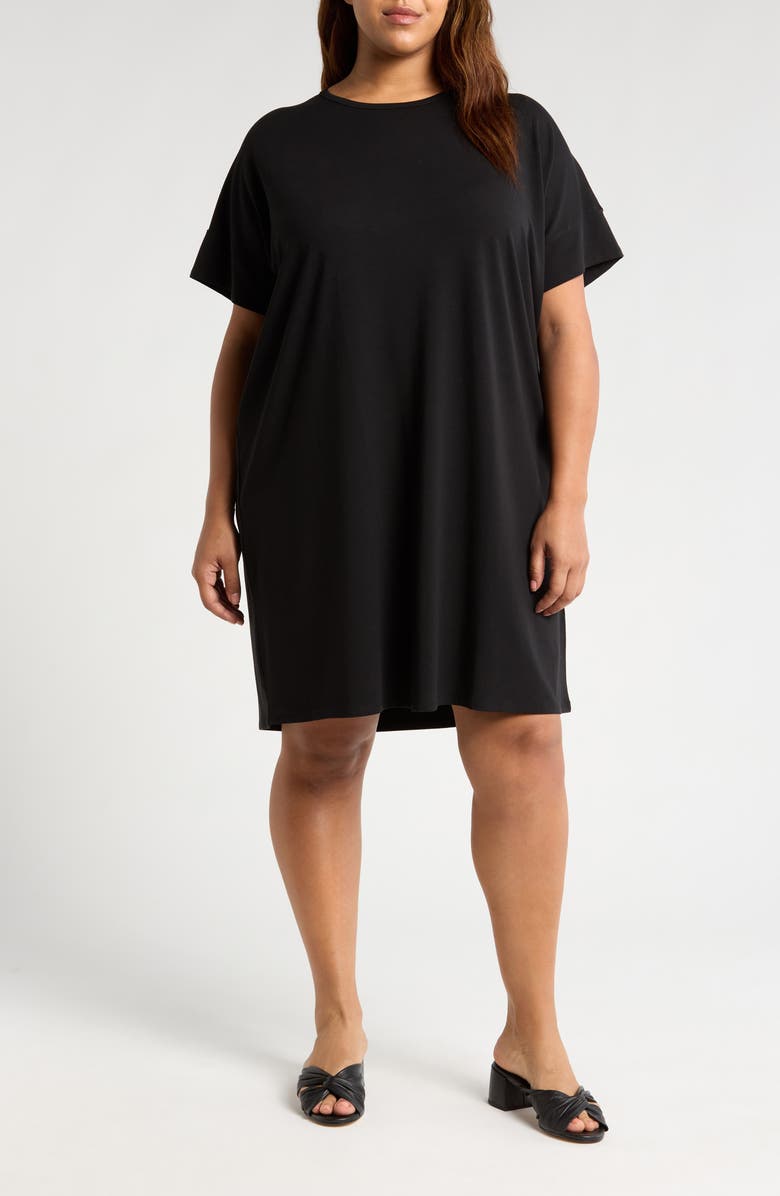 Eileen Fisher Boxy Crewneck T-Shirt Dress, Main, color, Black