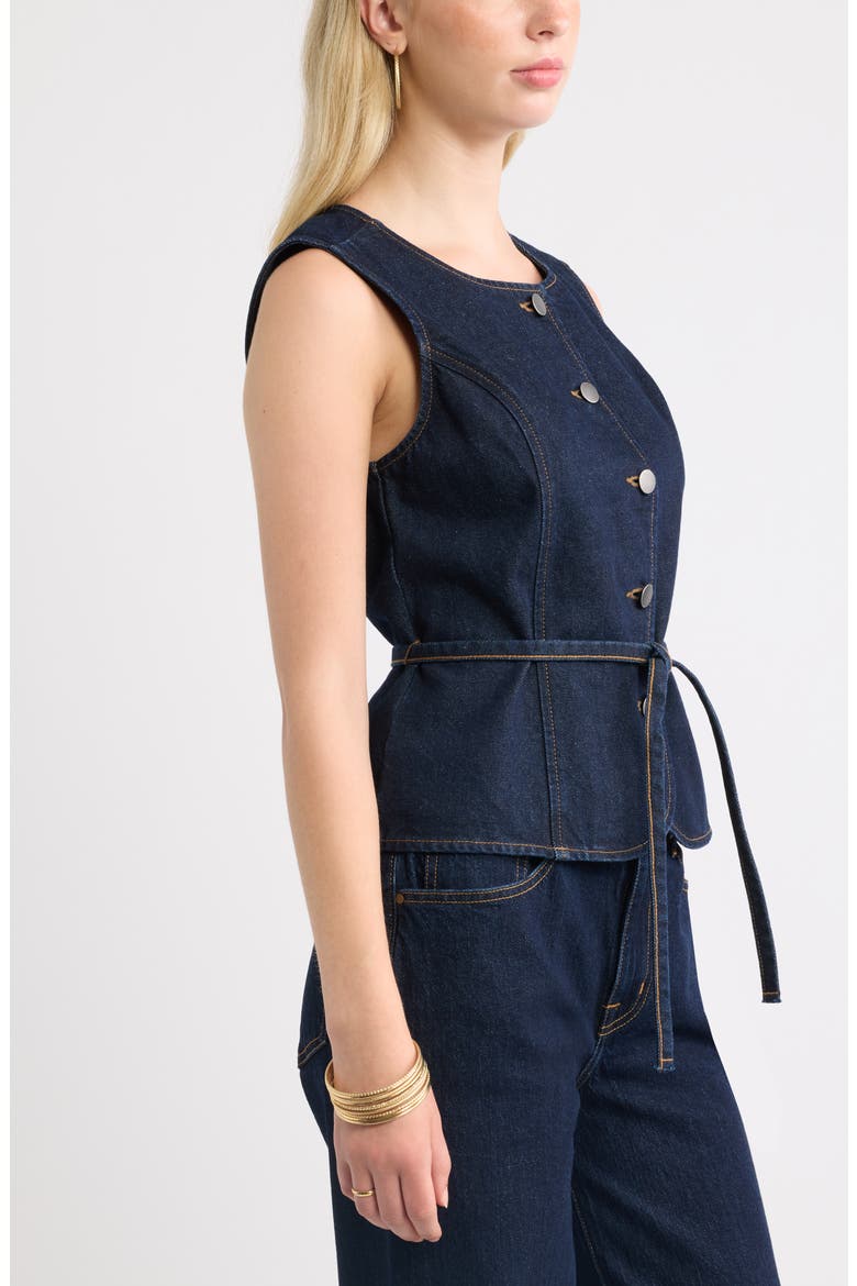 Tie Waist Denim Vest, Alternate, color, INDIGO RINSE
