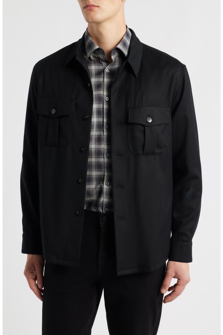 Regular Fit Wool Flannel Overshirt, Main, color, BLACK