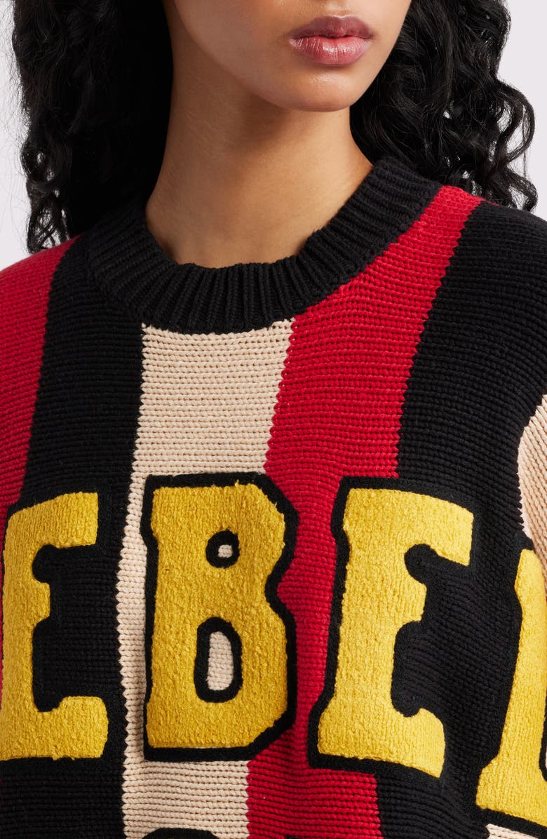 Dressed in Lala Rebel Heart Oversize Sweater, Alternate, color, Red/Black Stripes