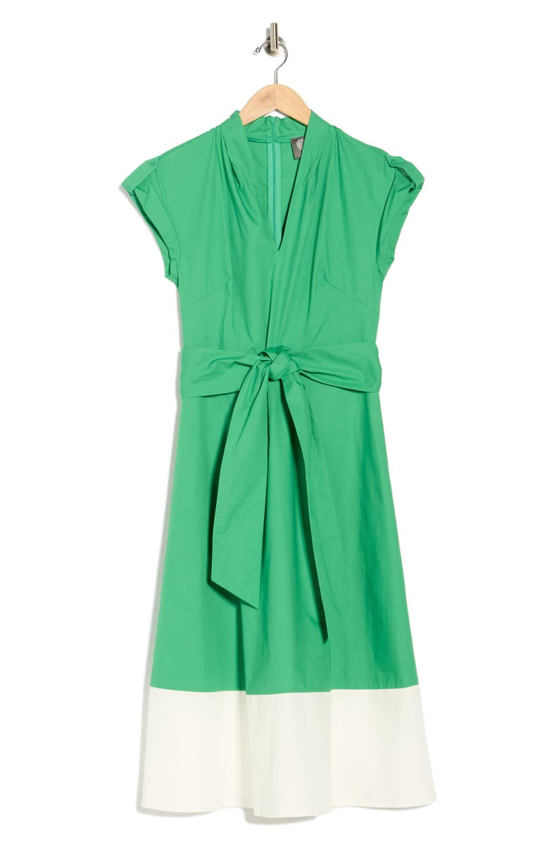 Vince Camuto Colorblock Cap Sleeve Cotton Poplin Midi Dress, Alternate, color, Green