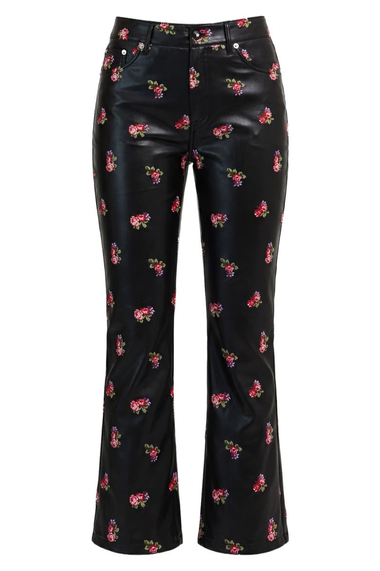 Stevie Floral Embroidered Faux Leather Pants, Alternate, color, BLACK MULTI
