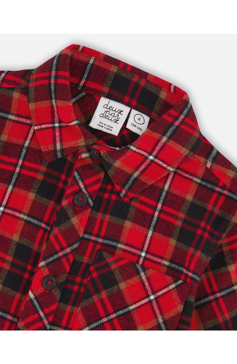 Deux par Deux Boy's Long Sleeve Button Down Flannel Shirt Plaid Black And Red, Alternate, color,