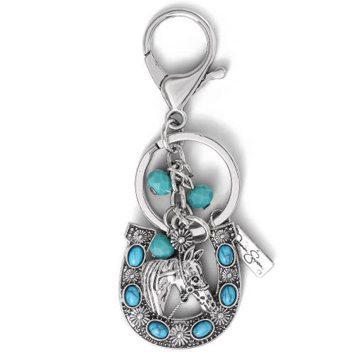 Jessica Simpson Turquoise Horseshoe Keychain In Metallic