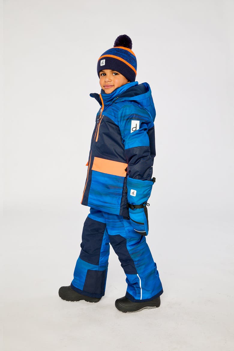 Two Piece Play Jacket & Pants Fleece Neckwarmer Snowsuit, Alternate, color, Navy Blue and Orange