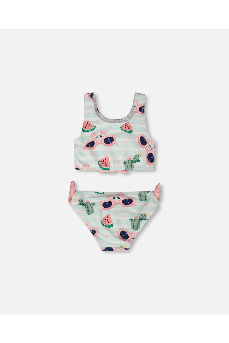 Two-Piece Flamingo and Cactus Swimsuit, Alternate, color, Blue Flamingo and Cactus Print